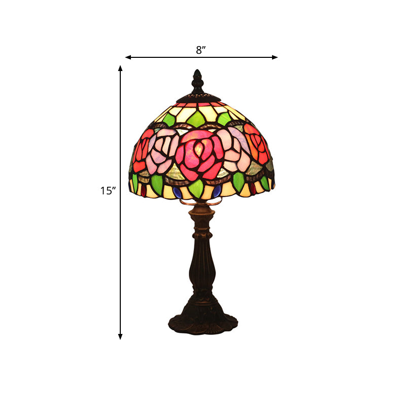 Antike Messing Einkopf Nachttisch Lampe Mediterraner Glas Rosa Rose/Rot Rose/Tulpe Nachttisch