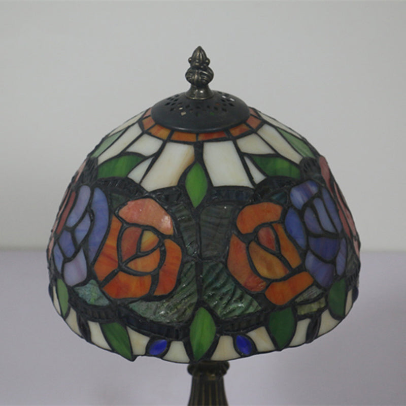 Antike Messing Einkopf Nachttisch Lampe Mediterraner Glas Rosa Rose/Rot Rose/Tulpe Nachttisch