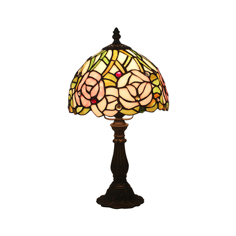 Antike Messing Einkopf Nachttisch Lampe Mediterraner Glas Rosa Rose/Rot Rose/Tulpe Nachttisch