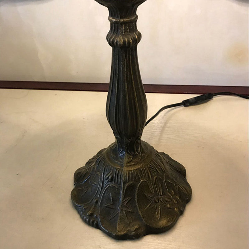 1 Light Bedside Table Lamp Tiffany Brass Nightstand with Domed Stained Glass Shade