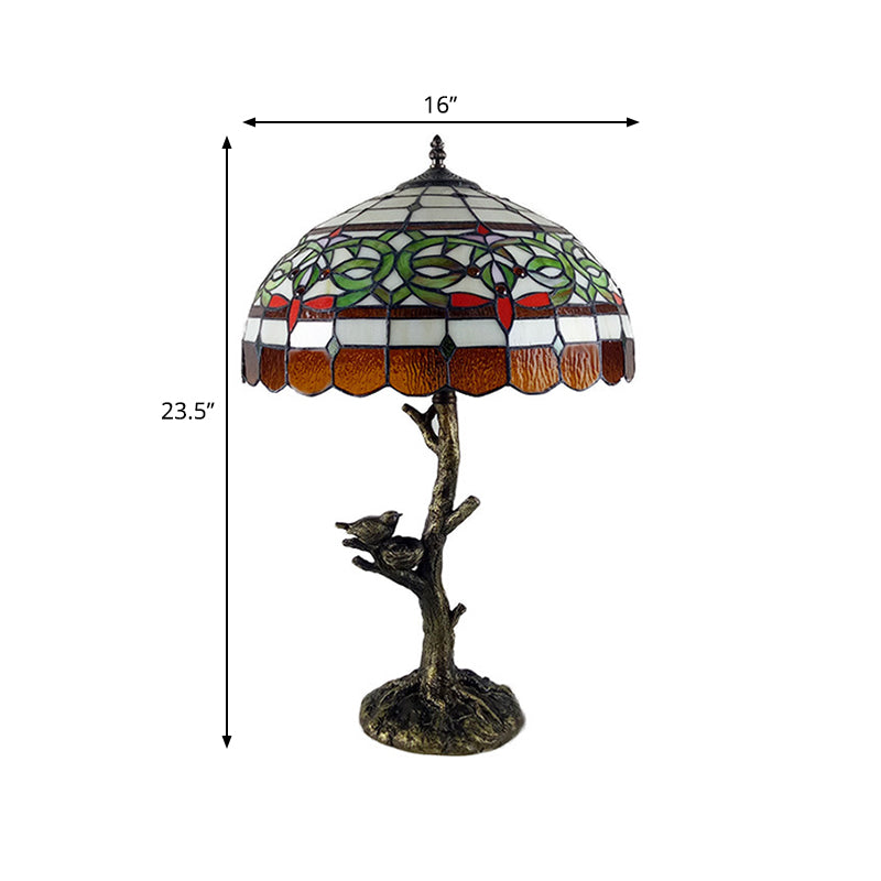 Stained Glass Brass Table Light Leaf/Rose/Peony Single Head Tiffany Style Nightstand Lamp for Bedroom
