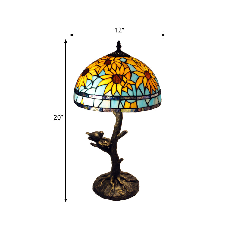 Sonnenblume Buntglas Tischlampe Mittelmeer 1 leichter antiker Messing Nachttisch