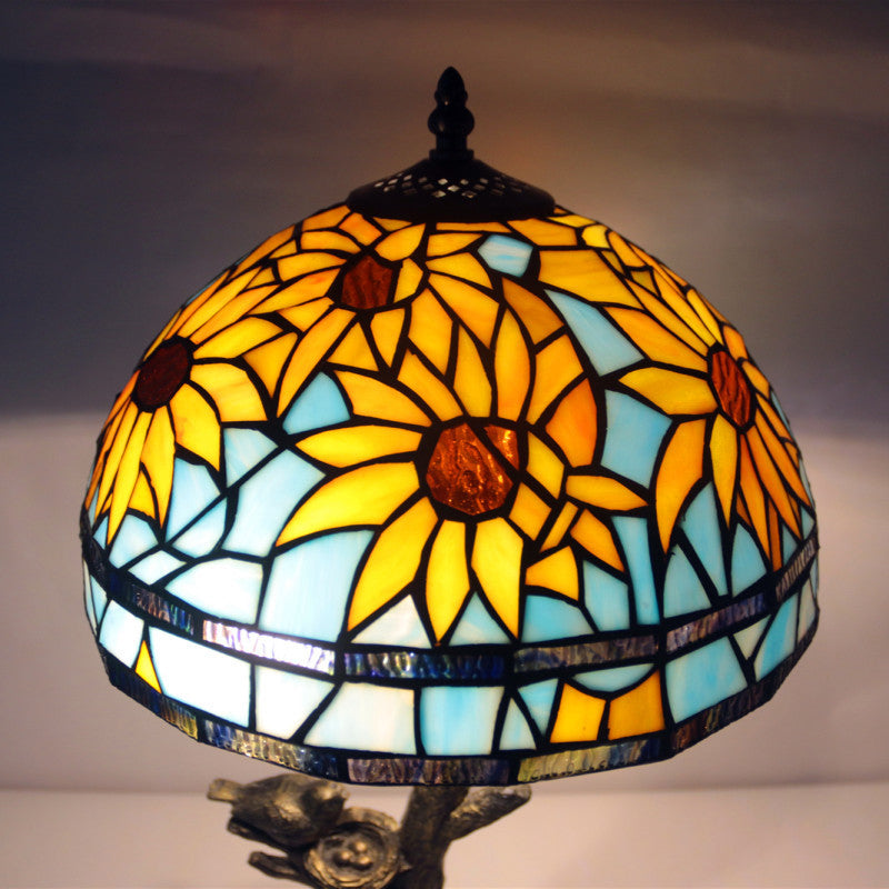 Sonnenblume Buntglas Tischlampe Mittelmeer 1 leichter antiker Messing Nachttisch
