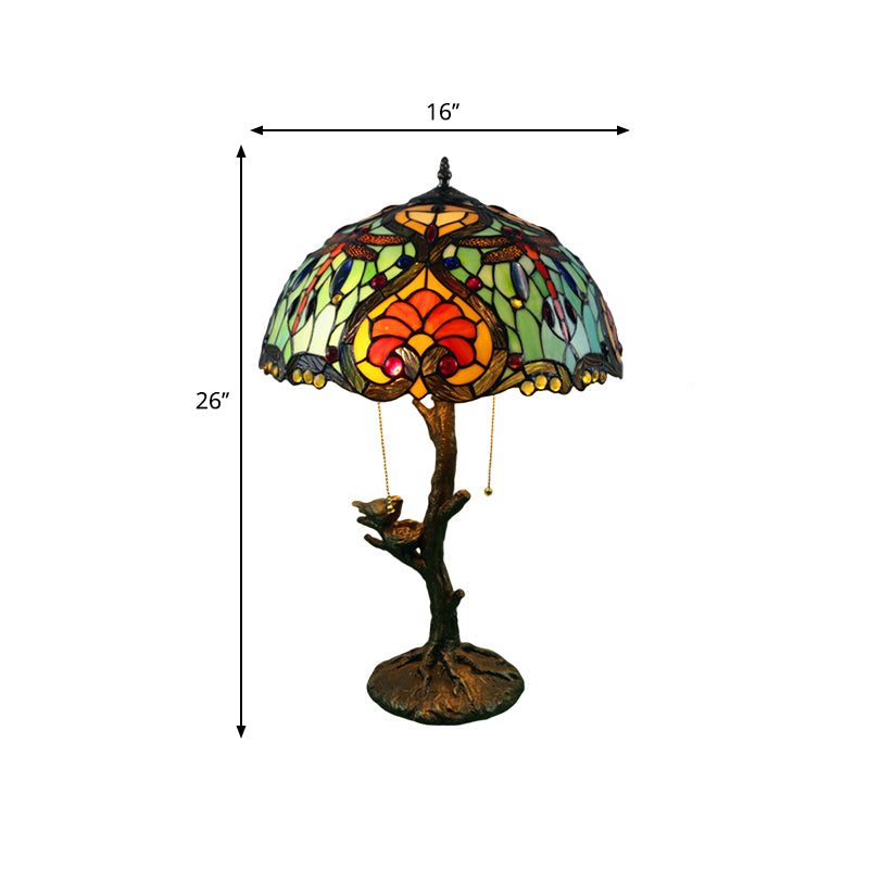 Antique Brass Single Light Nightstand Mediterranean Stained Glass Rose/Dragonfly/Victorian Night Table Light for Bedside