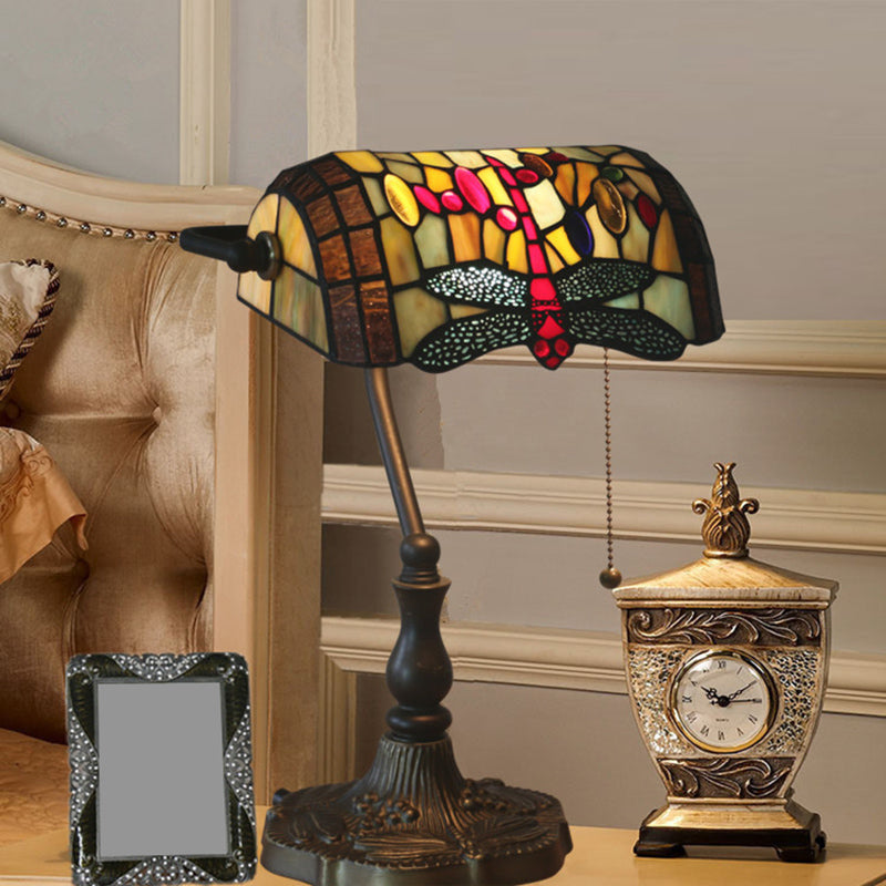 Mediterranean Dragonfly/Red Dragonfly Table Light 1 Light Stained Glass Nightstand in Bronze for Bedroom