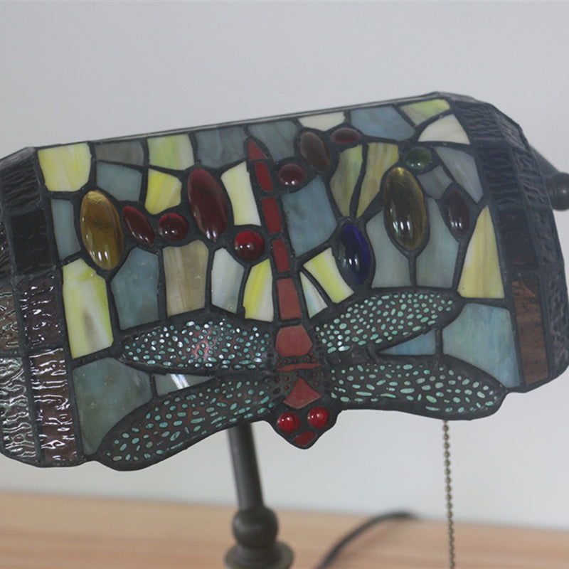 Mediterranean Dragonfly/Red Dragonfly Table Light 1 Light Stained Glass Nightstand in Bronze for Bedroom