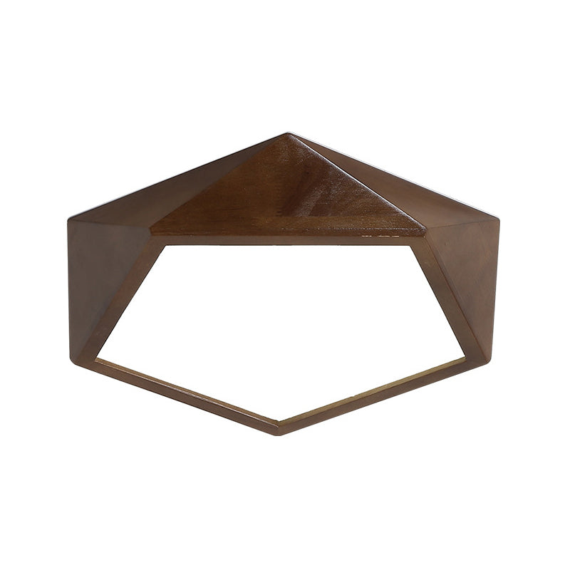 Lampe de plafond pentagone à facettes marron minimaliste 13"/16"/19,5" large éclairage encastré en bois LED