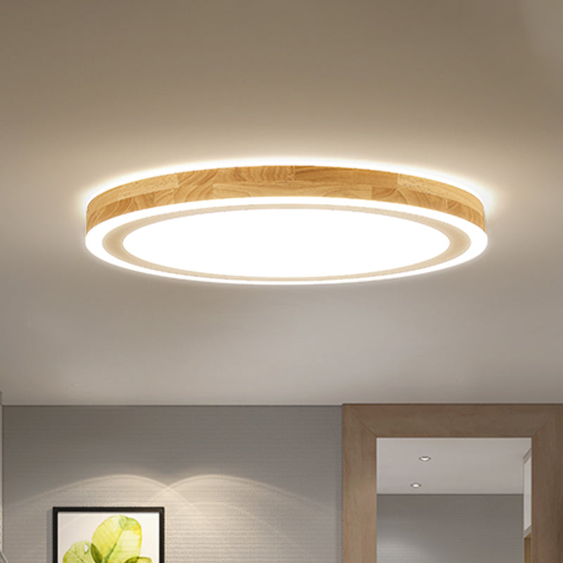 Super Thin Round Flush Lighting 12"/15" Dia Nordic Style Natural Wood LED Ceiling Lamp Kit for Bedroom