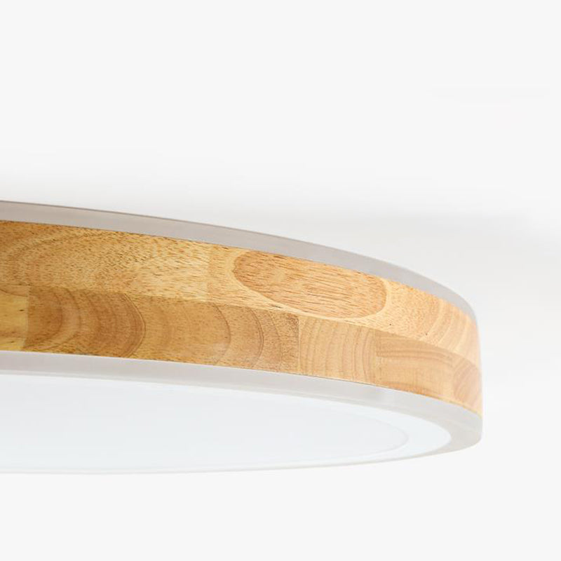 Nordic Dual Halo Ring Flush Mount Lamp 12"/15" Dia Wooden LED Corridor Ceiling Lighting in Beige
