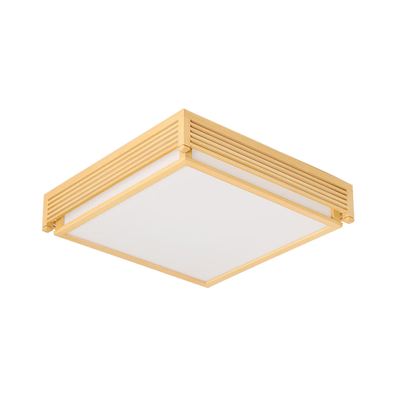 Quadratische Box Acryl Unterputzleuchte 14"/18"/21.5"W Einfache LED Beige Deckenleuchte in Warm/Weiß Licht mit Holzschutz