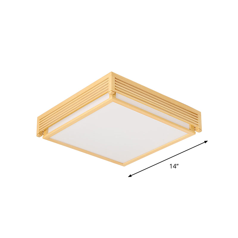 Quadratische Box Acryl Unterputzleuchte 14"/18"/21.5"W Einfache LED Beige Deckenleuchte in Warm/Weiß Licht mit Holzschutz