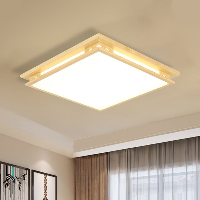 Modernity LED Ceiling Light Fixture Acrylic Shade Wood Squared Flush Mount Lamp in Warm/White Light, 18"/21.5" Wide