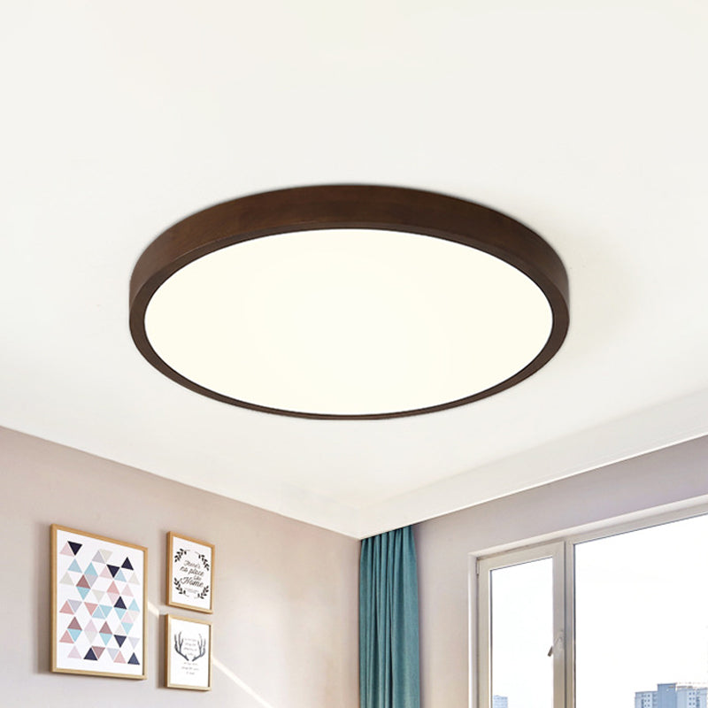Brown Round Ceiling Flush Light Nordic 12"/16"/19.5" Wide LED Wooden Flushmount Lighting in Warm/White/Natural Light