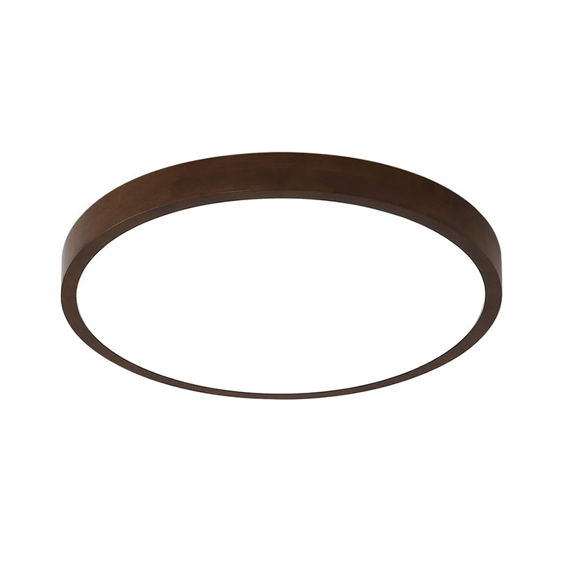 Brown Round Ceiling Flush Light Nordic 12"/16"/19.5" Wide LED Wooden Flushmount Lighting in Warm/White/Natural Light