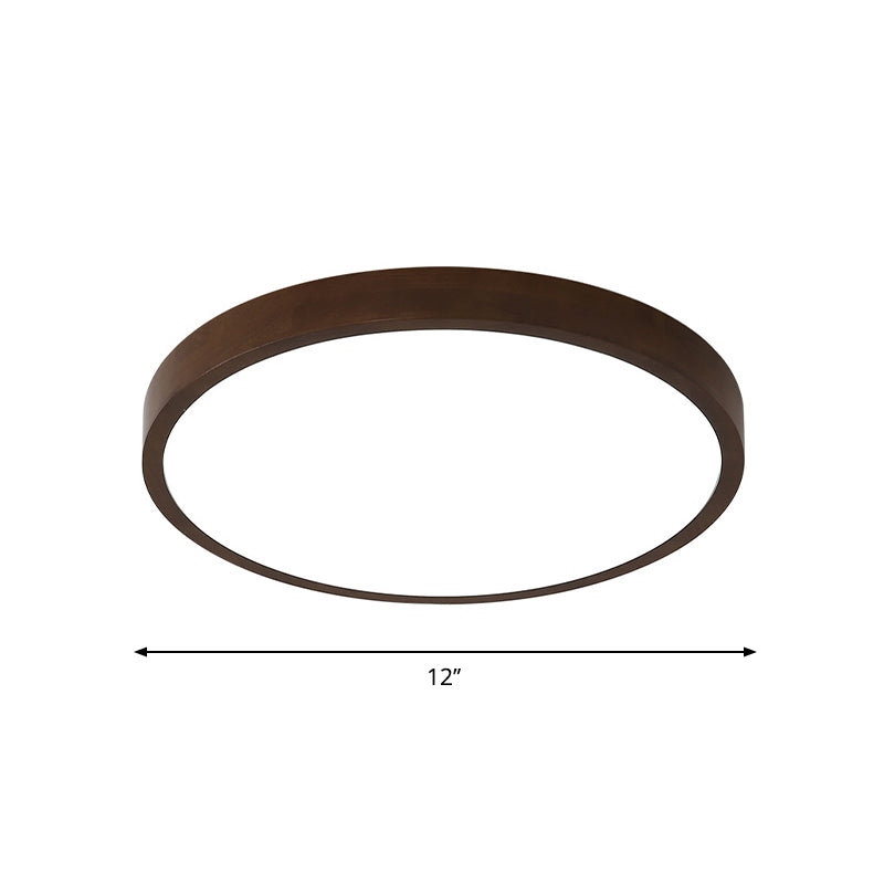 Brown Round Ceiling Flush Light Nordic 12"/16"/19.5" Wide LED Wooden Flushmount Lighting in Warm/White/Natural Light