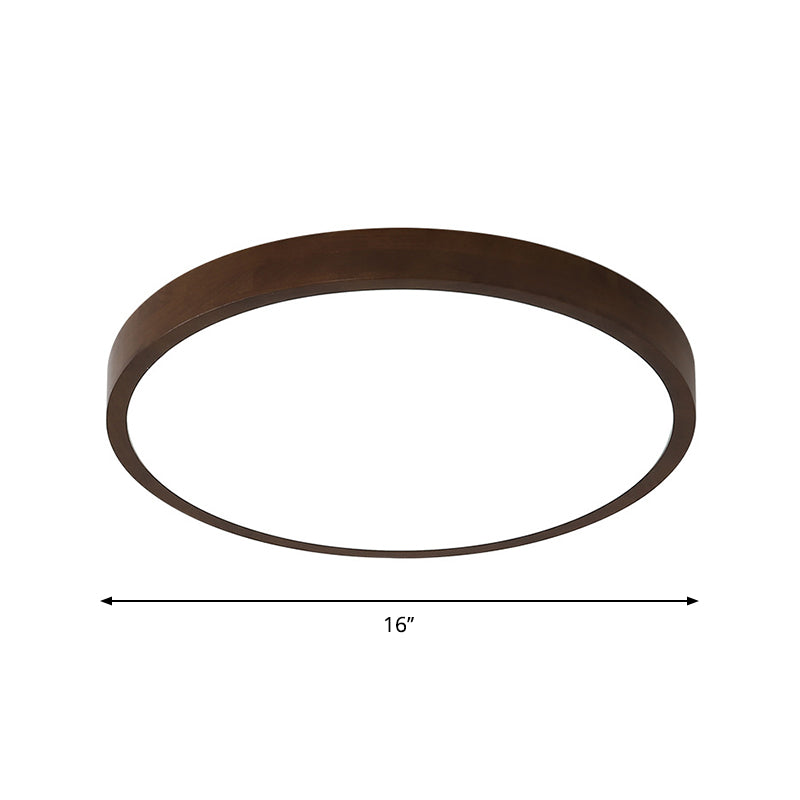 Brown Round Ceiling Flush Light Nordic 12"/16"/19.5" Wide LED Wooden Flushmount Lighting in Warm/White/Natural Light