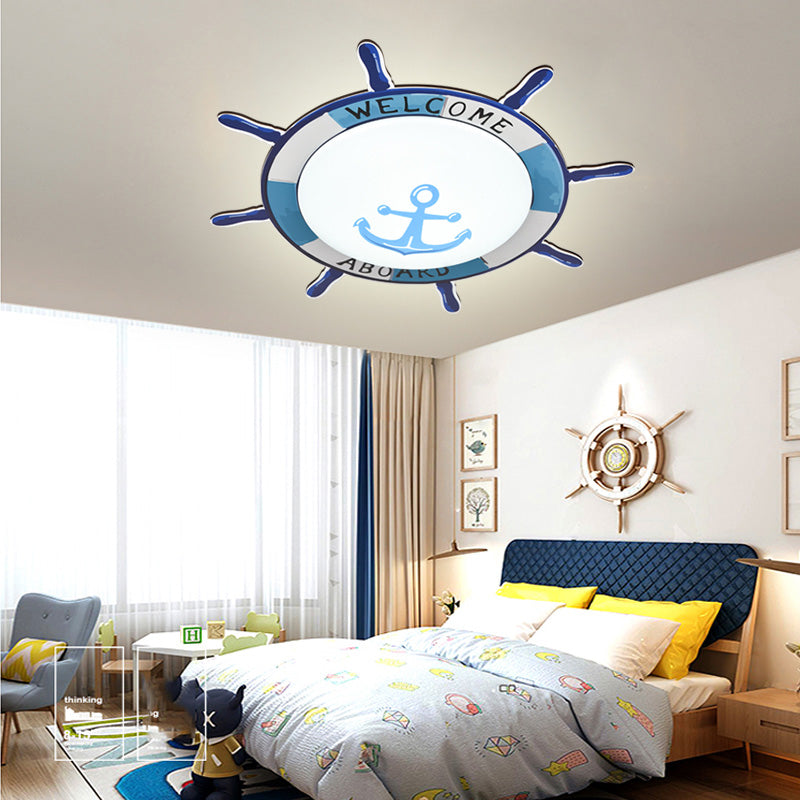 Plafonnier de chambre d'enfant, luminaire de Style méditerranéen, créatif, bateau de Pirate, gouvernail, chambre de garçon, lampe de chambre à coucher de dessin animé