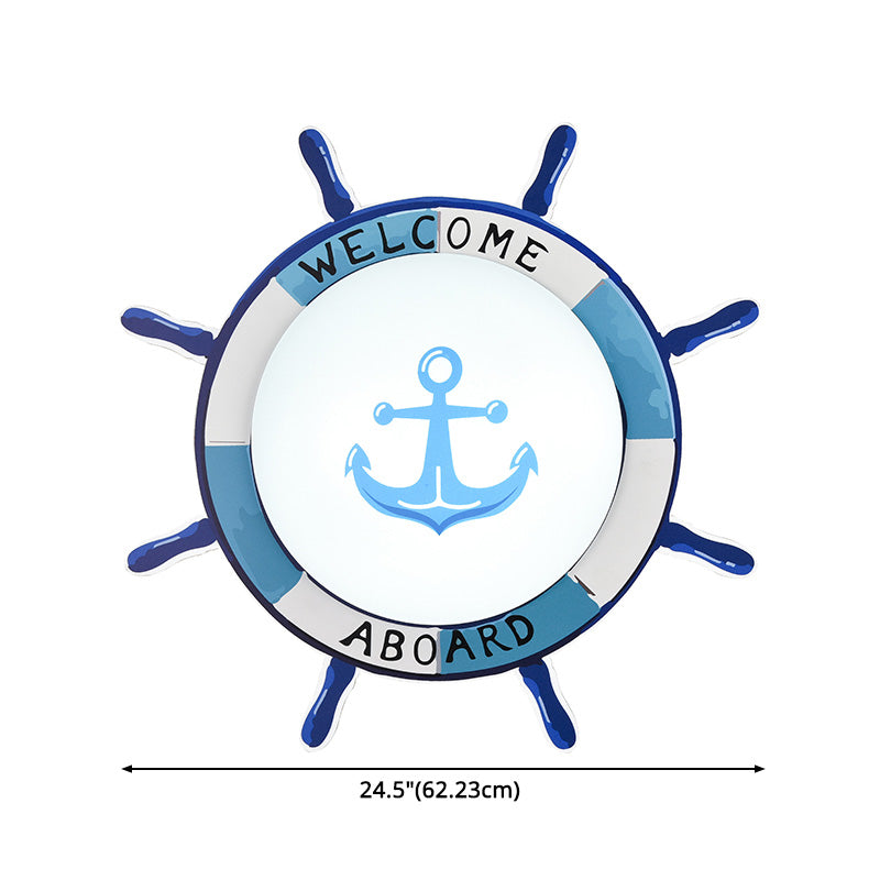 Plafonnier de chambre d'enfant, luminaire de Style méditerranéen, créatif, bateau de Pirate, gouvernail, chambre de garçon, lampe de chambre à coucher de dessin animé