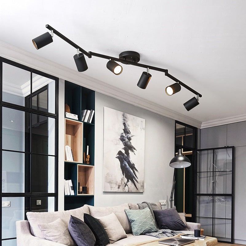 Nordic Cylindrical Metal Track Spotlights Semi Flush Ceiling Track Lighting for Foyer and Cloakroom