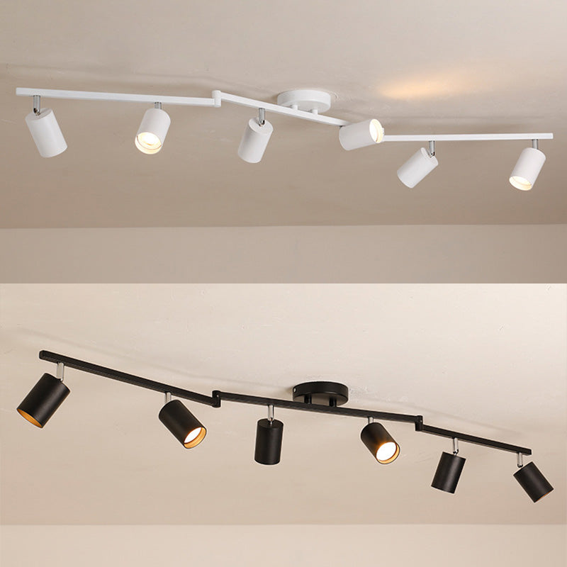 Nordic Cylindrical Metal Track Spotlights Semi Flush Ceiling Track Lighting for Foyer and Cloakroom