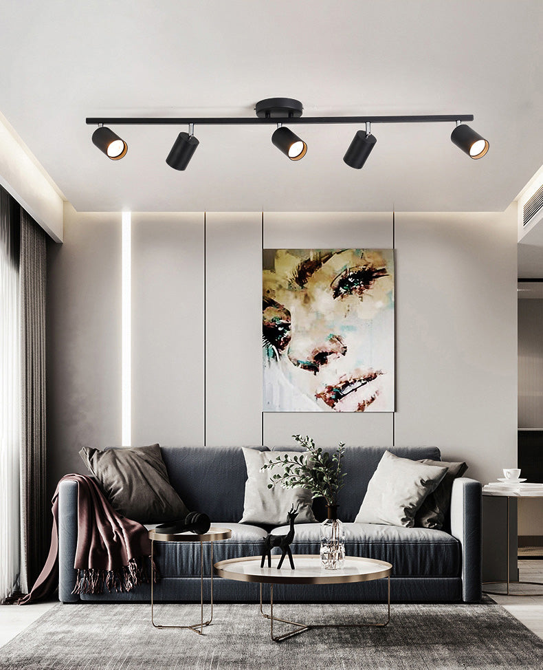 Nordic Cylindrical Metal Track Spotlights Semi Flush Ceiling Track Lighting for Foyer and Cloakroom