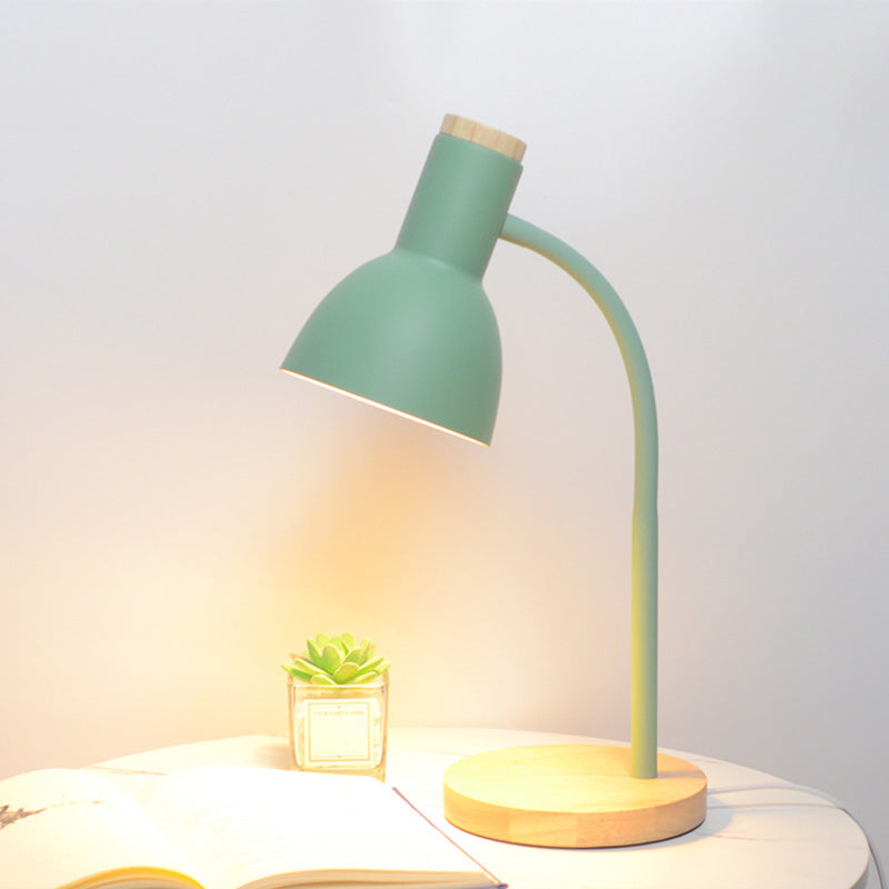 Tono de domo lámpara de mesa de estilo nórdico de 18 "luz de lectura de altura con base redonda de madera