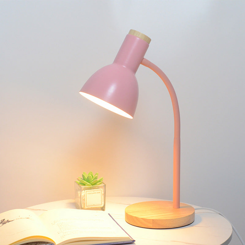 Tono de domo lámpara de mesa de estilo nórdico de 18 "luz de lectura de altura con base redonda de madera