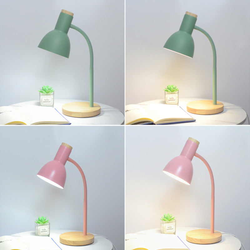 Tono de domo lámpara de mesa de estilo nórdico de 18 "luz de lectura de altura con base redonda de madera