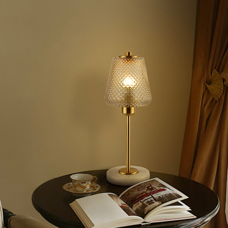 Postmodern Conical Table Lighting Lattice Glass 1 Head Living Room Night Lamp in Gold