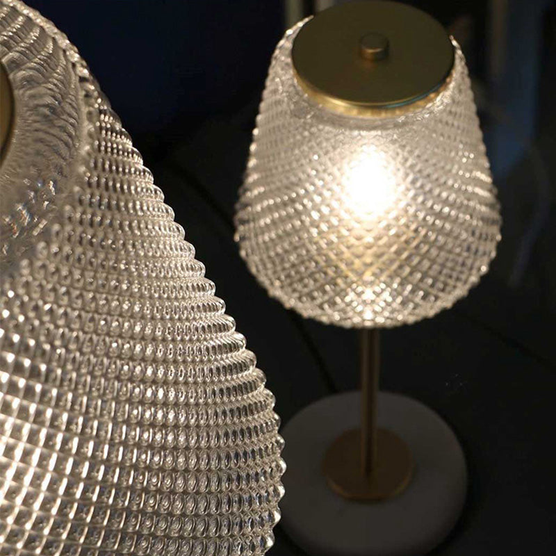Postmodern Conical Table Lighting Lattice Glass 1 Head Living Room Night Lamp in Gold