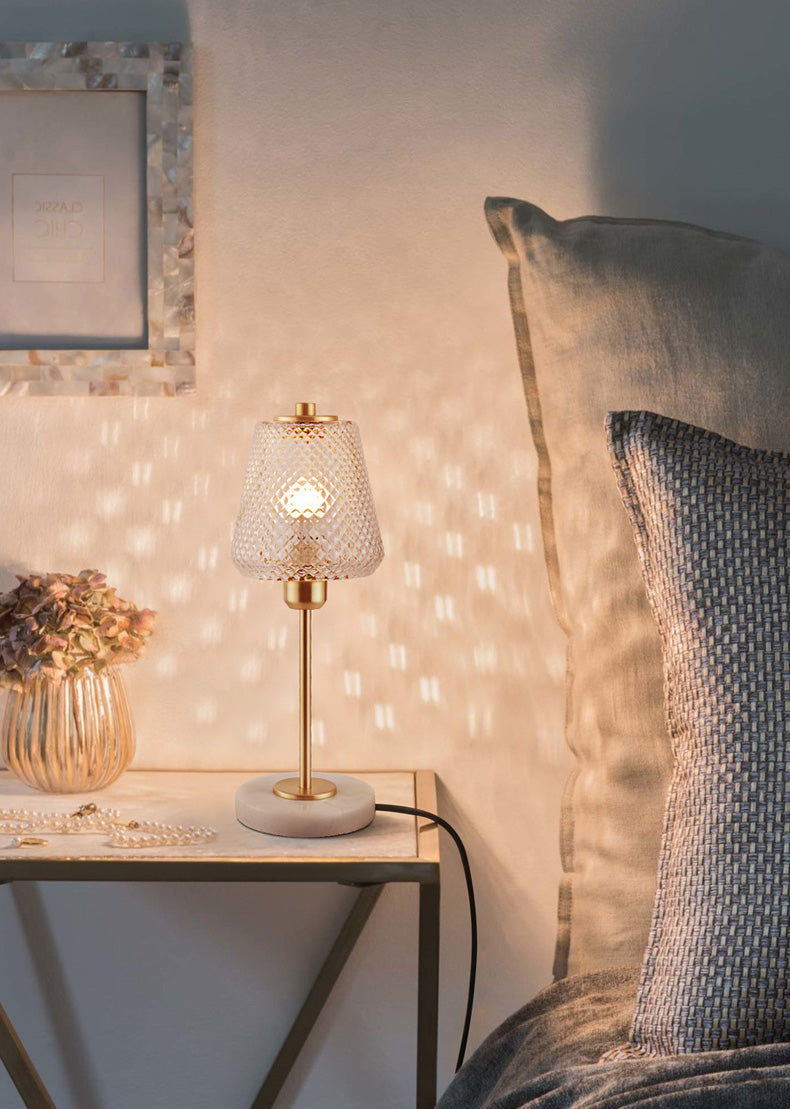 Postmodern Conical Table Lighting Lattice Glass 1 Head Living Room Night Lamp in Gold