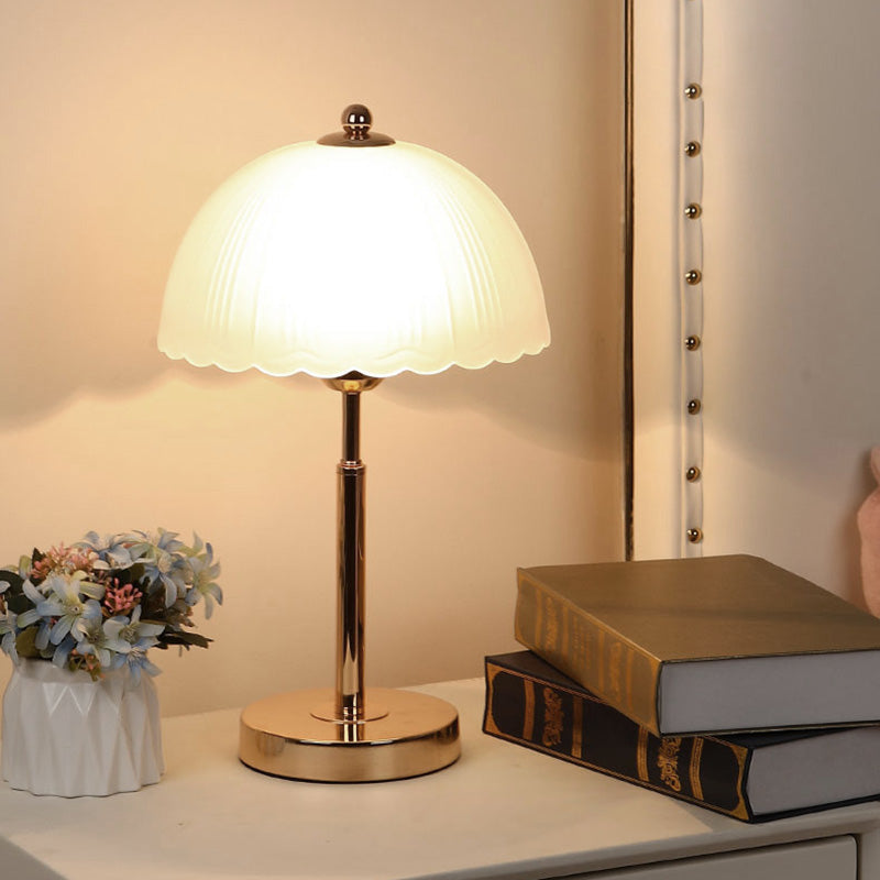 Frosted White Glass Scalloped Shade Night Lamp Modern 1-Head Table Light for Bedroom