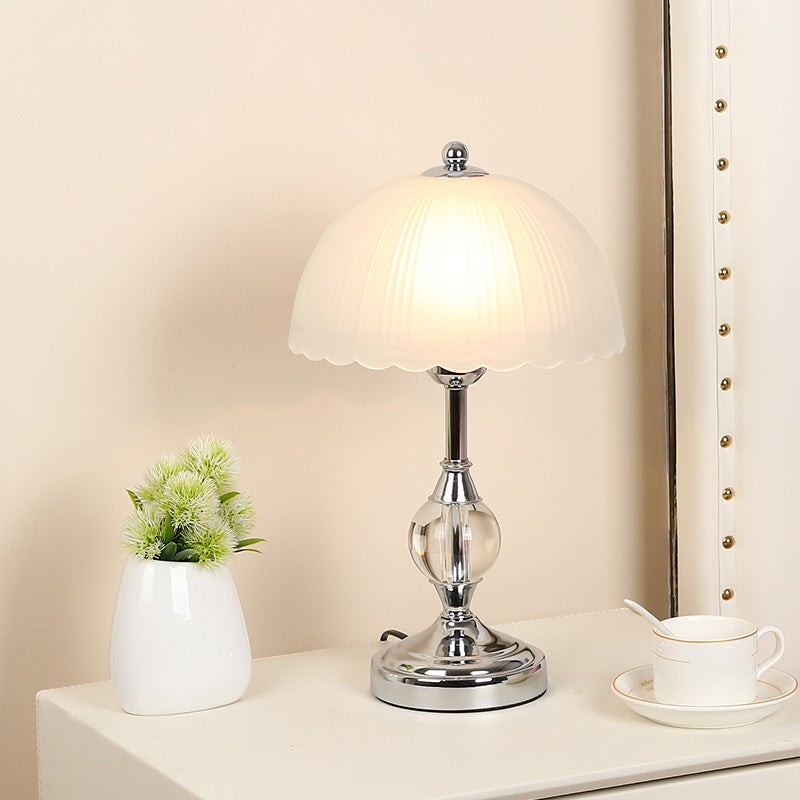 Frosted White Glass Scalloped Shade Night Lamp Modern 1-Head Table Light for Bedroom