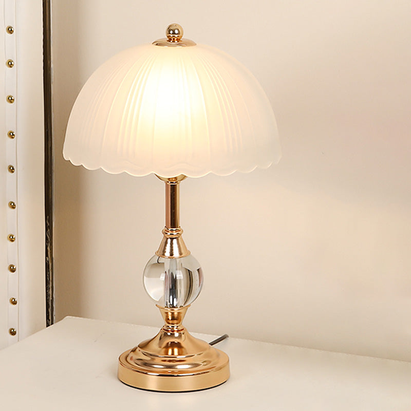 Frosted White Glass Scalloped Shade Night Lamp Modern 1-Head Table Light for Bedroom