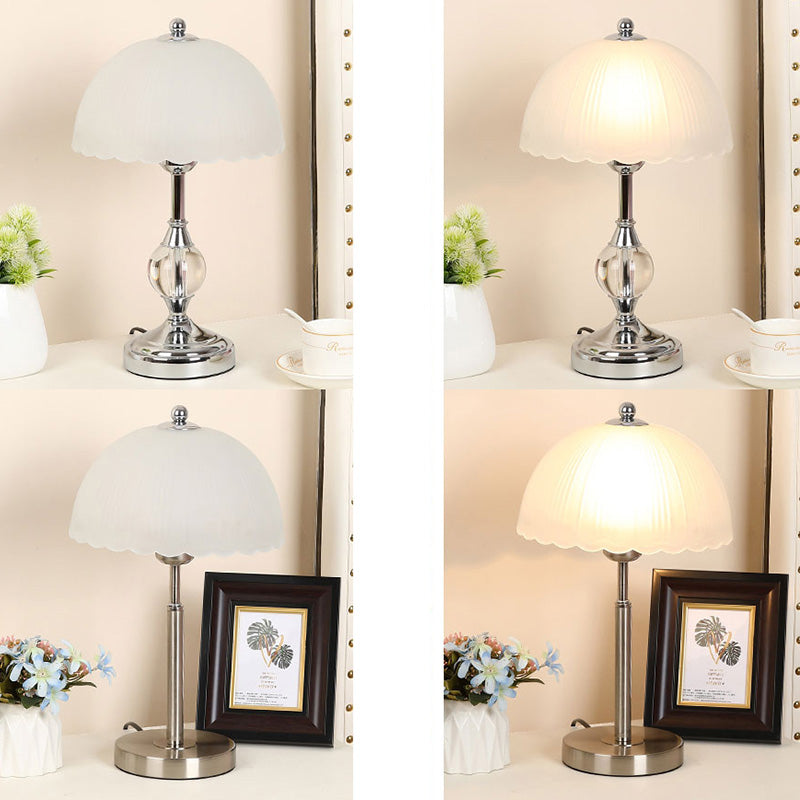 Frosted White Glass Scalloped Shade Night Lamp Modern 1-Head Table Light for Bedroom