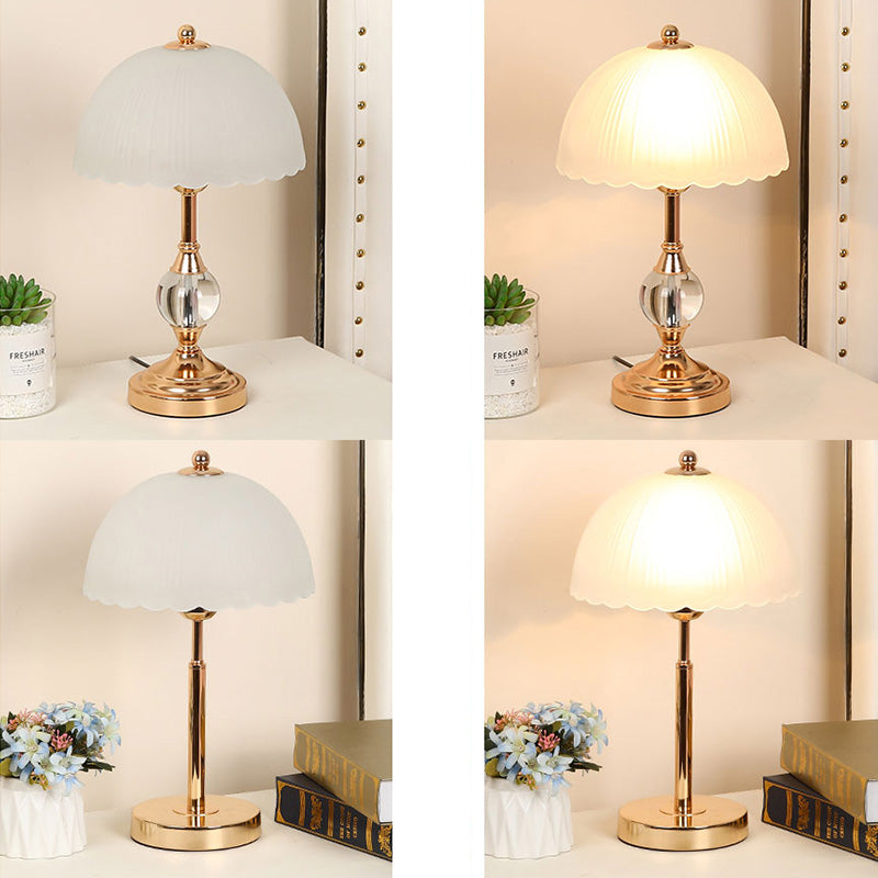 Frosted White Glass Scalloped Shade Night Lamp Modern 1-Head Table Light for Bedroom
