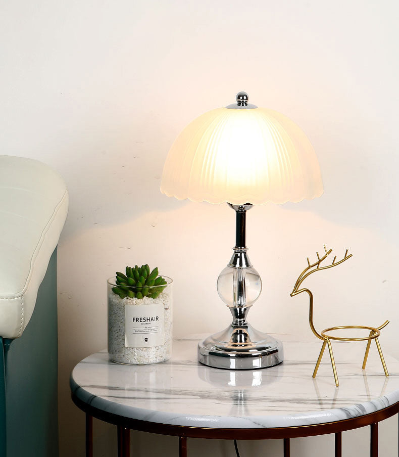 Frosted White Glass Scalloped Shade Night Lamp Modern 1-Head Table Light for Bedroom
