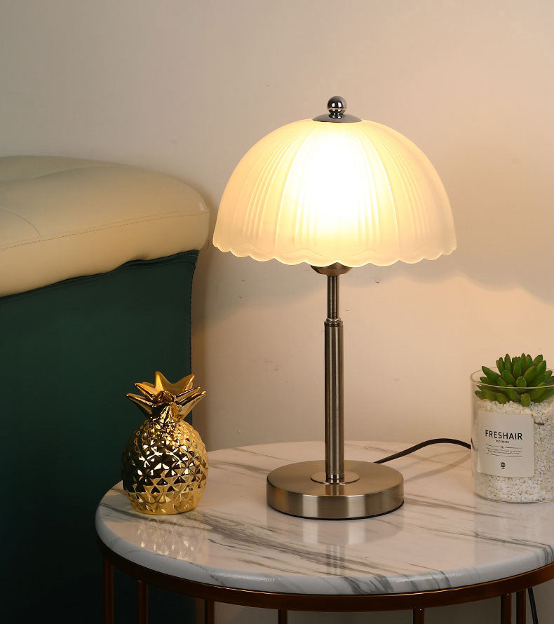 Frosted White Glass Scalloped Shade Night Lamp Modern 1-Head Table Light for Bedroom