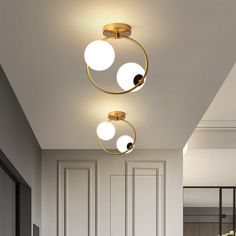 Moderno - Style Semiflush Mount Lighting White Circle Massimale Montato Fixture con vetro Shade