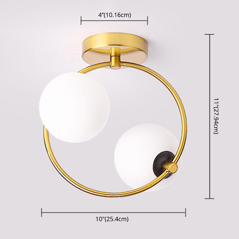 Moderno - Style Semiflush Mount Lighting White Circle Massimale Montato Fixture con vetro Shade