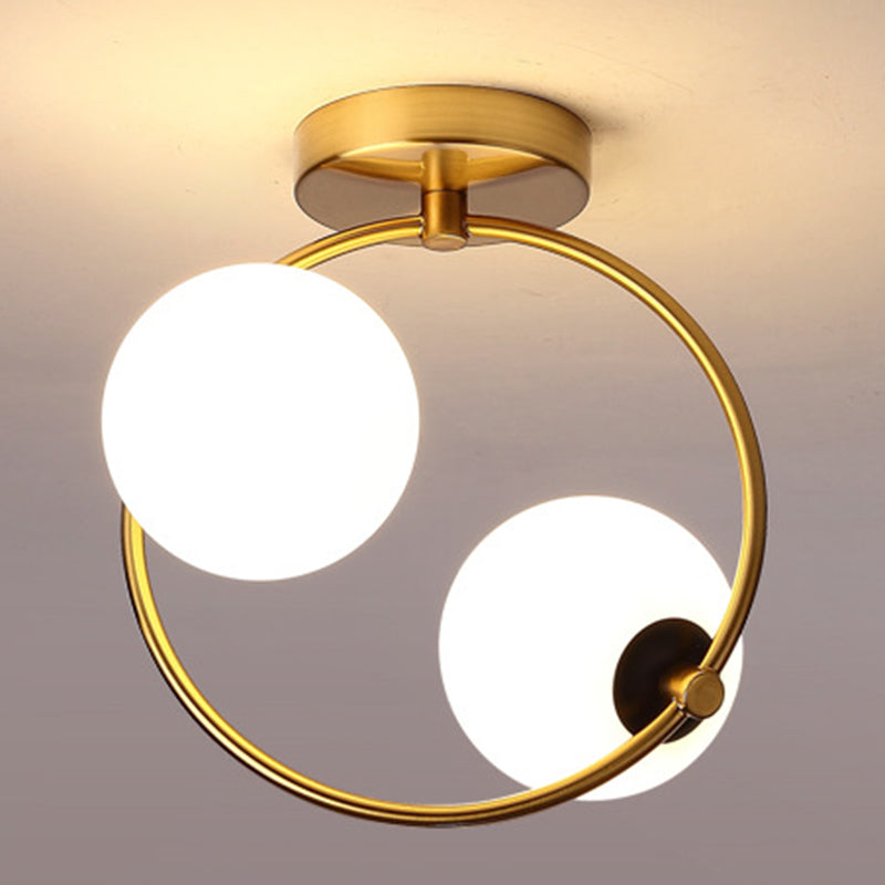 Moderno - Style Semiflush Mount Lighting White Circle Massimale Montato Fixture con vetro Shade