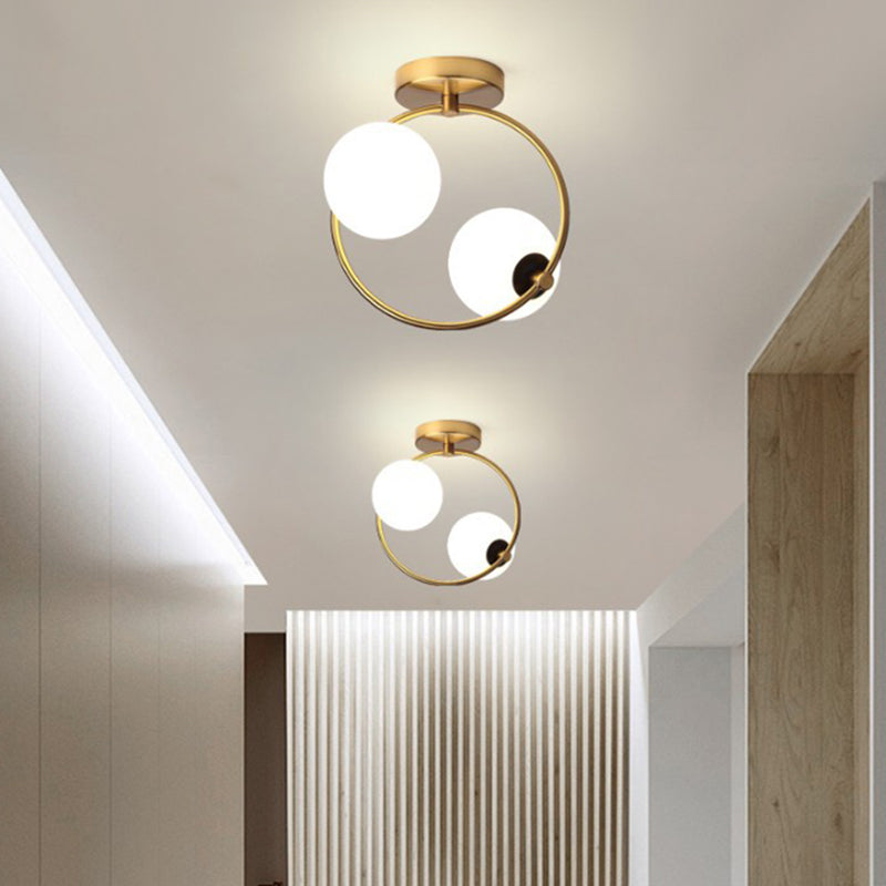 Moderno - Style Semiflush Mount Lighting White Circle Massimale Montato Fixture con vetro Shade