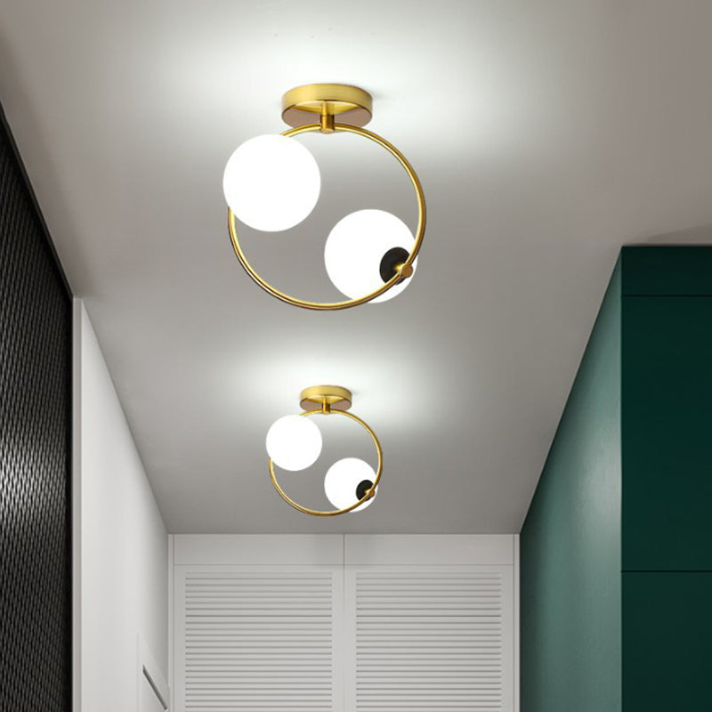 Moderno - Style Semiflush Mount Lighting White Circle Massimale Montato Fixture con vetro Shade