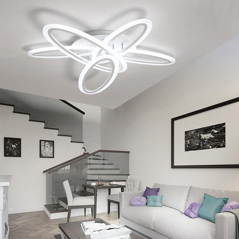 Oval Semi Flush Light Simple Acrylic 31.5"/47" Wide 3/5 Bulbs White Ceiling Mounted Fixture in Warm/White Light