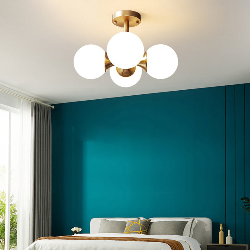 Lampada semifulina camera da letto a filo con soffitto bianco in stile minimalista con tonalità di vetro rotondo