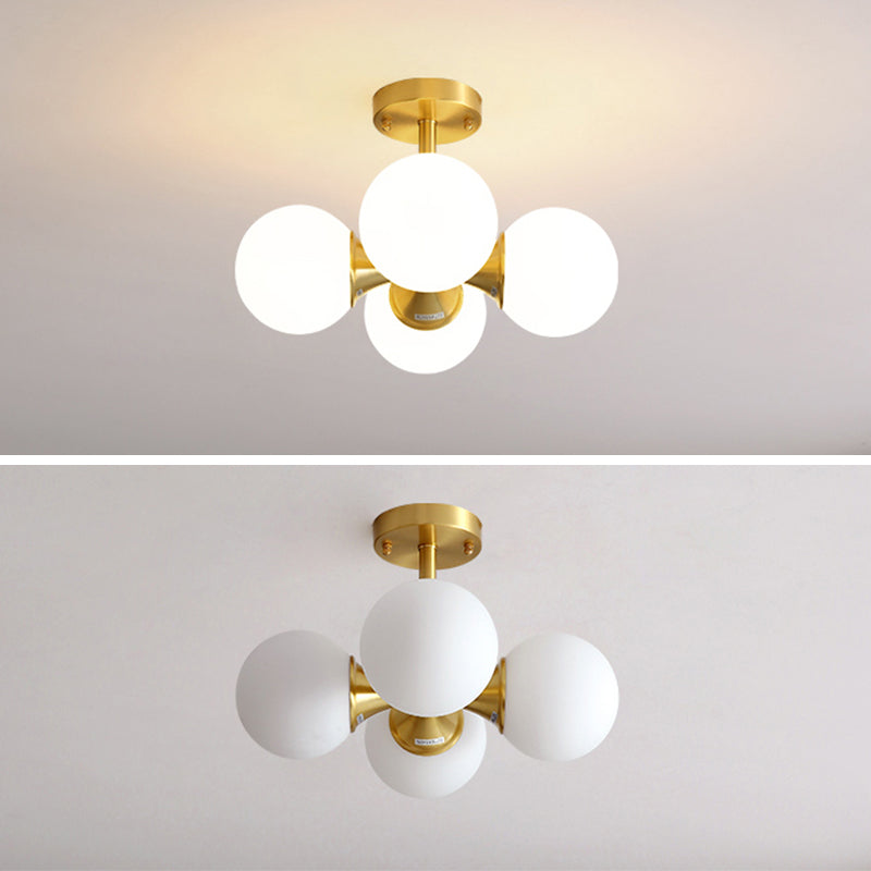 Lampada semifulina camera da letto a filo con soffitto bianco in stile minimalista con tonalità di vetro rotondo