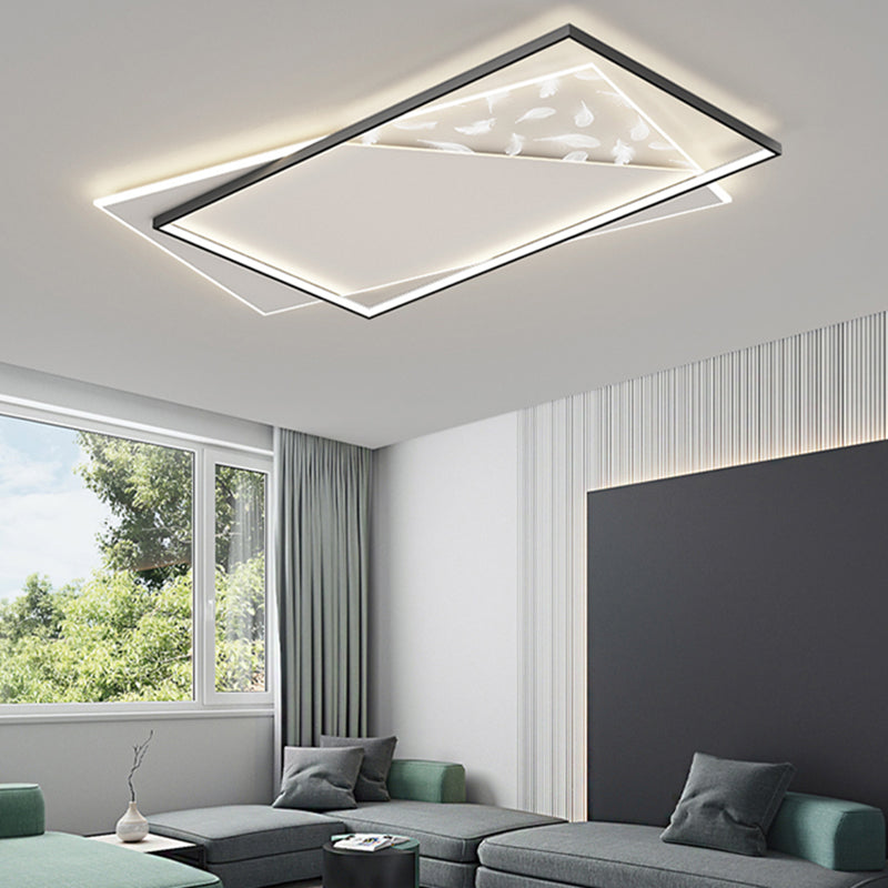 Moderne luxe LED-plafondlamp met veren, geometrische metalen semi-inbouwmontage voor woonkamer