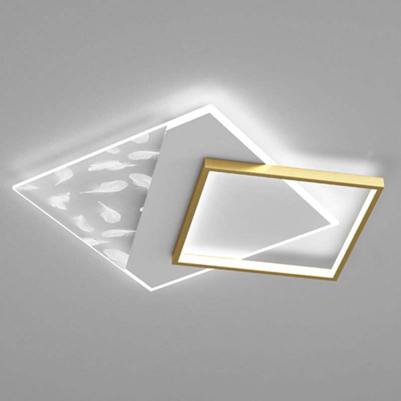 Moderne luxe LED-plafondlamp met veren, geometrische metalen semi-inbouwmontage voor woonkamer