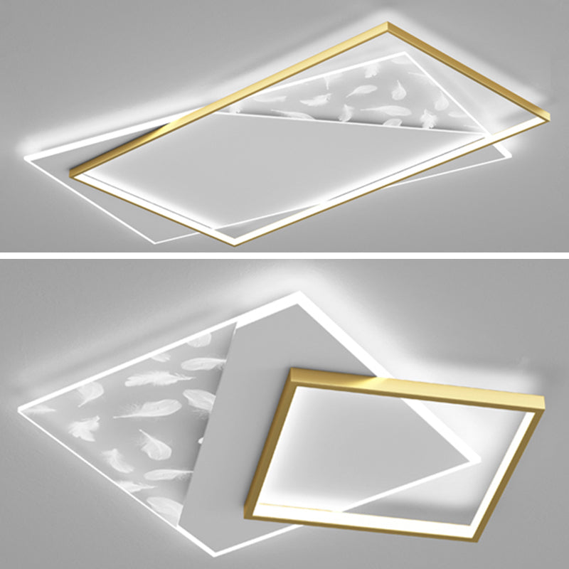 Moderne luxe LED-plafondlamp met veren, geometrische metalen semi-inbouwmontage voor woonkamer
