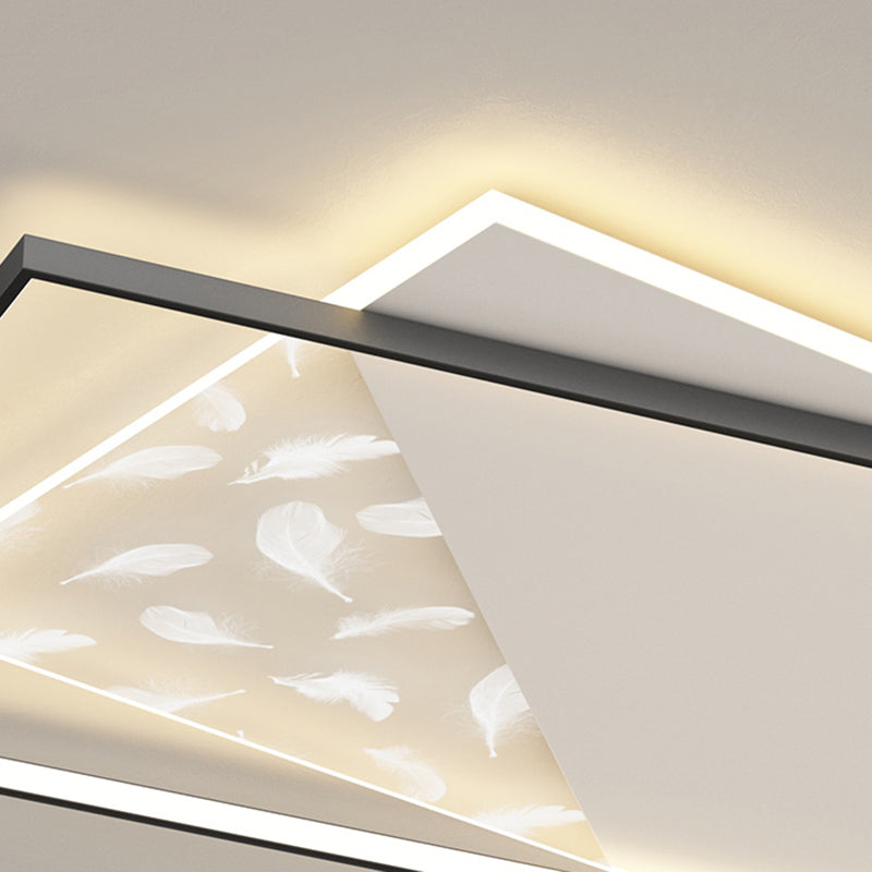 Moderne luxe LED-plafondlamp met veren, geometrische metalen semi-inbouwmontage voor woonkamer